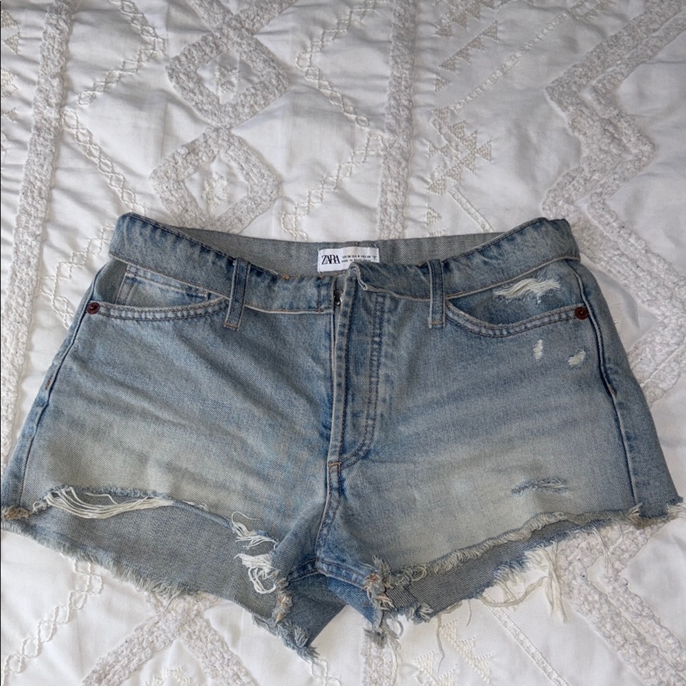 Zara Blue Jean Shorts Distressed Style